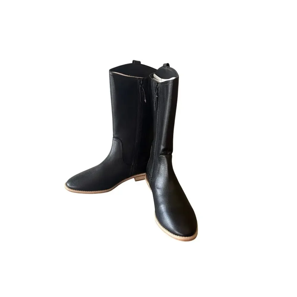 Cat & Jack Kids Black Mid Calf Boots Side Zip Size 4 Faux Leather